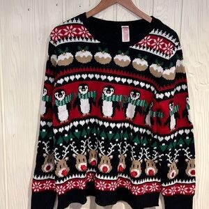 HOLIDAY TIMES UGLY CHRISTMAS Sweater  with bells and Pom poms size 16-18